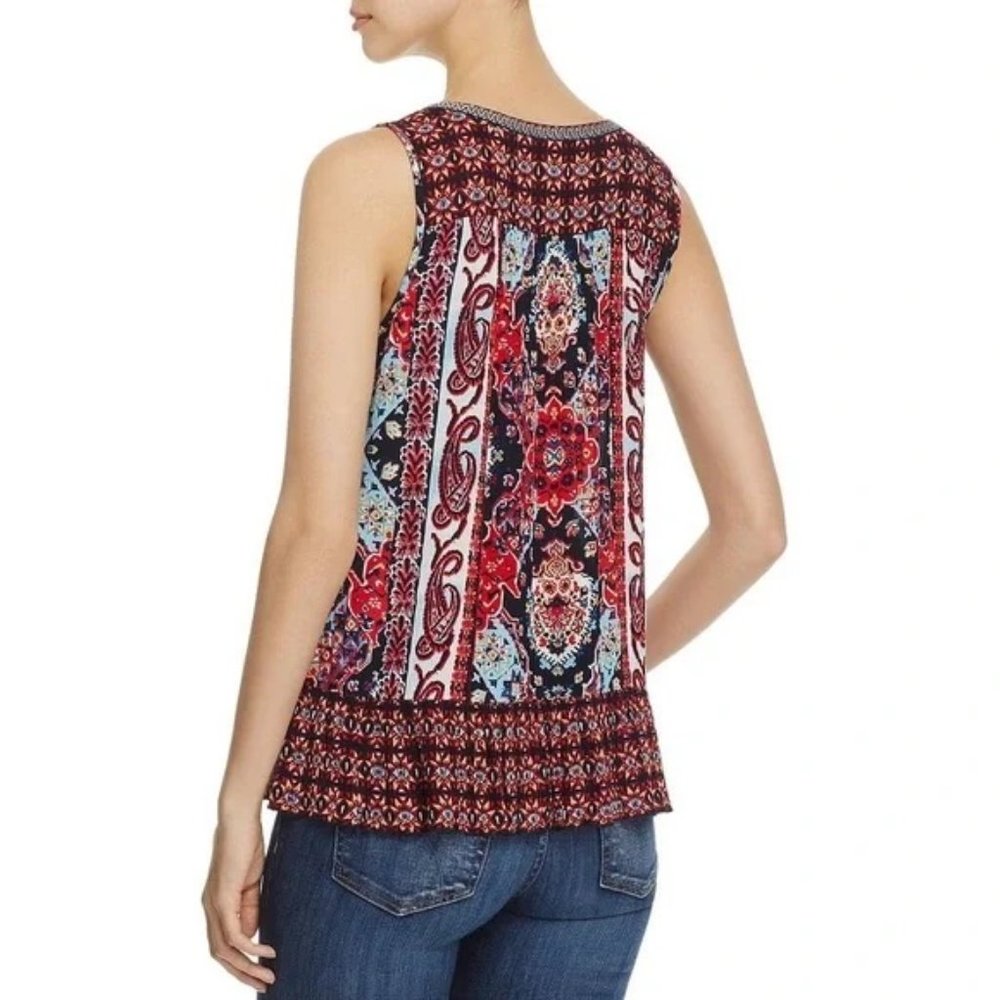 BILA | Boho Embroidered Floral Tunic Ruffle Sleeveless Blouse Tank Top | Size S - Picture 2 of 12